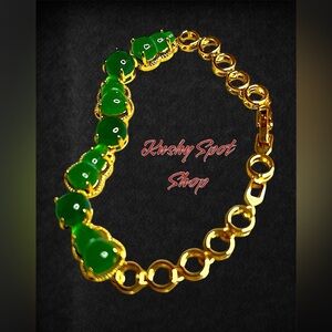 NWOT ✨💚🎋🐲🐉 Green Jade Hulu 🧧 Lucky Gourd 🧉✨🐉🐲🎋✨Titanium GP Bracelet🧧✨